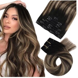 Moresoo Clip in Hair Extensions Real Human Hair 120G 18” Ombre Black Brown